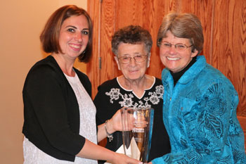 Shown accepting the Eleanor Cordrey Nursing Excellence Award is Kathleen Short, right, with Kristin Redd, left, of the Nurses Celebrating Nurses Committee, and Eleanor Cordrey, center.