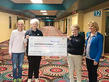 Tiffany Derrickson, Vice President of Atlantic Theatres, with Joyce Blizzard, Movies at Midway’s “box office cashier extraordinaire,” Elsie McGurgan, Movies at Midway’s “wonderful ticket taker,” and Judy Aliquo, CEO & President, Beebe Medical Foundation.