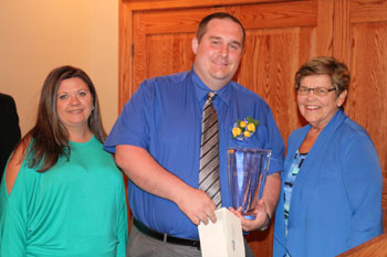 Shown accepting the Connie Bushey Nursing Scholarship Award is Charles Marshall, center, with Nicole Santarelli, last year’s recipient at left, and Connie Bushey, right.