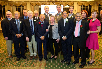 Shown (left to right) in back are Mike Klingel, son of the late Dr. Robert Klingel; Michael Cahoon, DMD; Jose Barriocanal, MD; Kirk Beebe, MD; Eric Hale, MD; John Spieker, MD; and Shirin Saberi, wife of the late Dr. Mansour Saberi. In front are Anis Salib