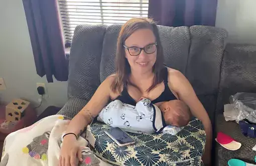 Caroline Sherman and her baby
