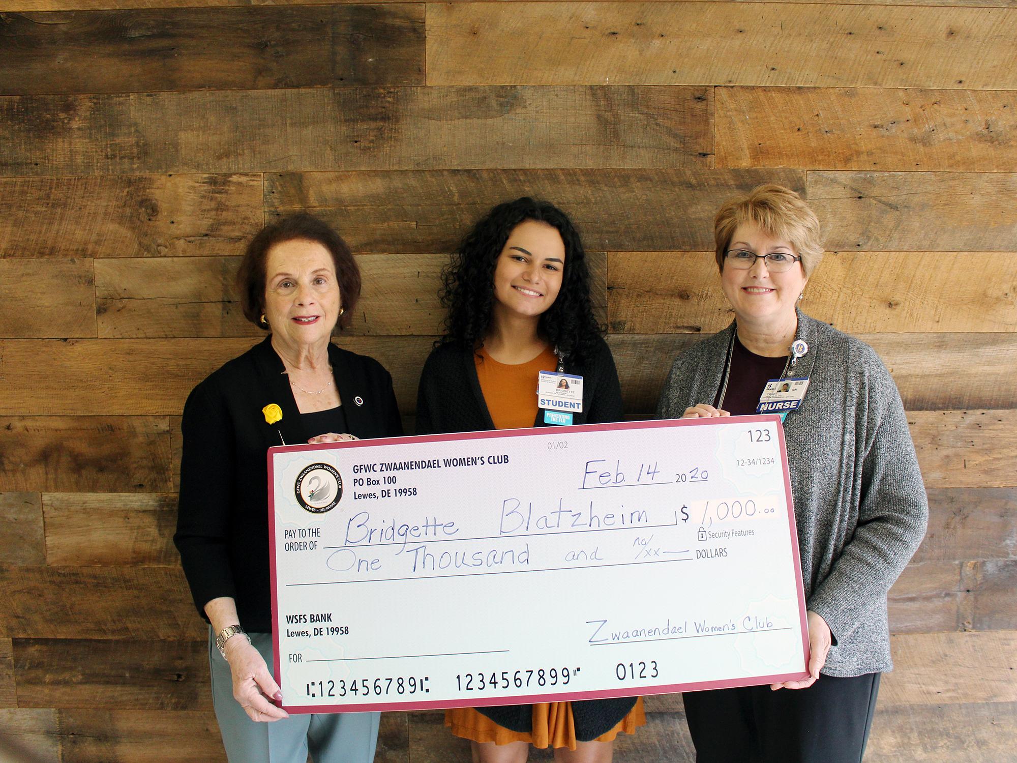 Terry Yates, President, Zwaanendael Women’s Club, Bridgette Blatzheim of Dagsboro, and Tracy Bell,