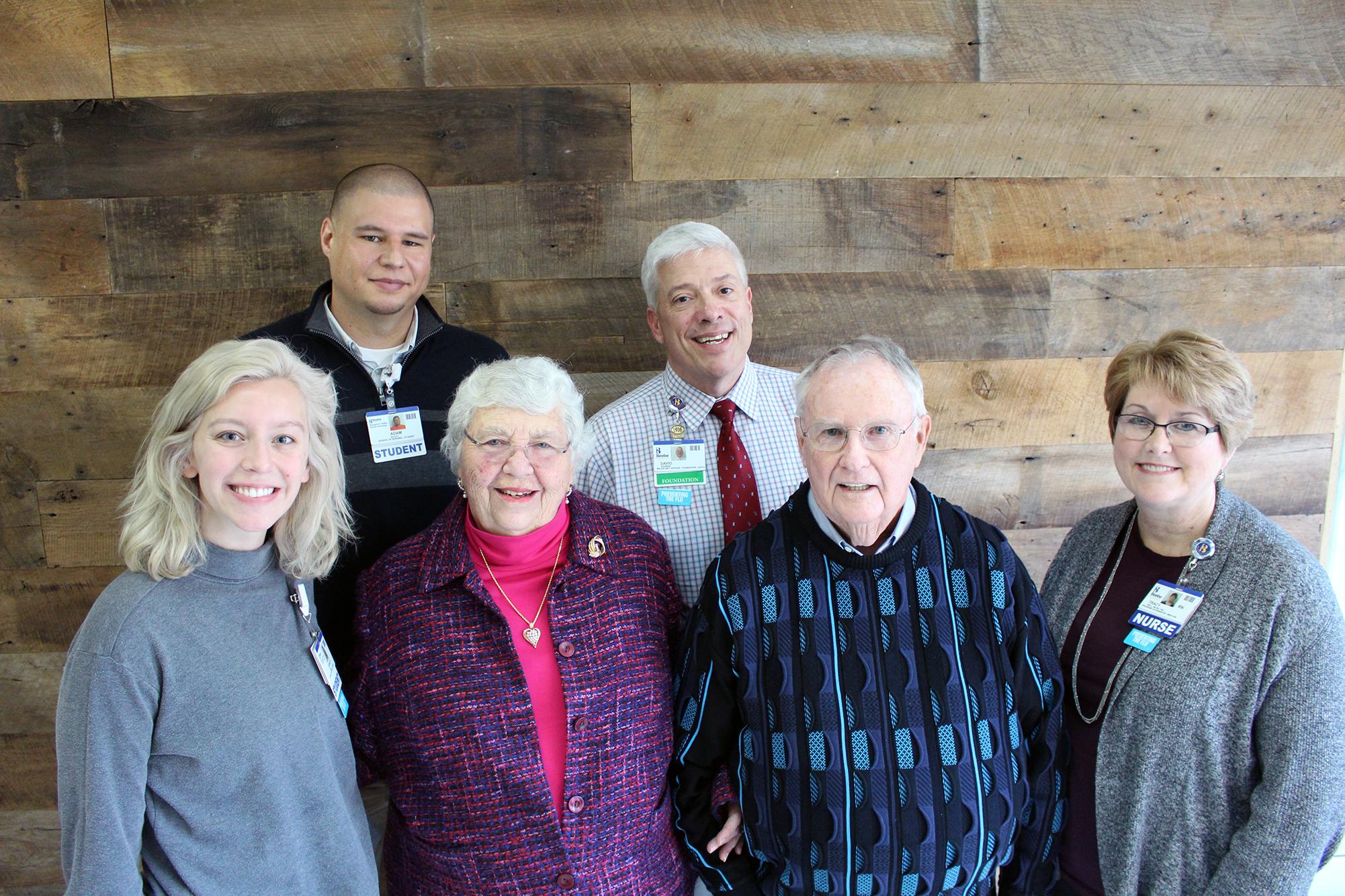 Adam Scott of Milton and David Szumski, Major Gift Office, Beebe Medical Foundation. In front are Quincey Book of Felton, Jane Wyatt, Ed Wyatt, and Tracy Bell,