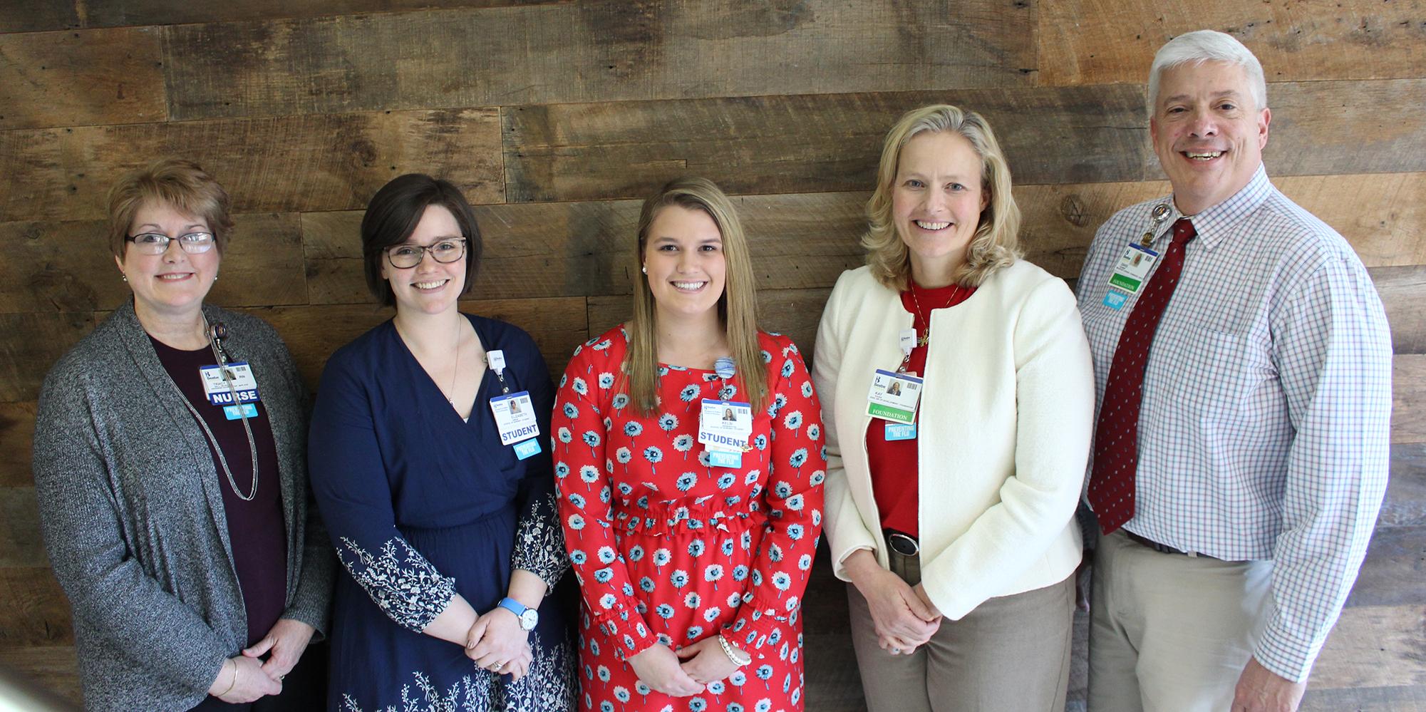Tracy Bell, Margaret H. Rollins School of Nursing Program Coordinator, Beth Owens of Milton, Kelsi Warrington of Georgetown, Kay Young, Director of Development, Beebe Medical Foundation, and David Szumski,