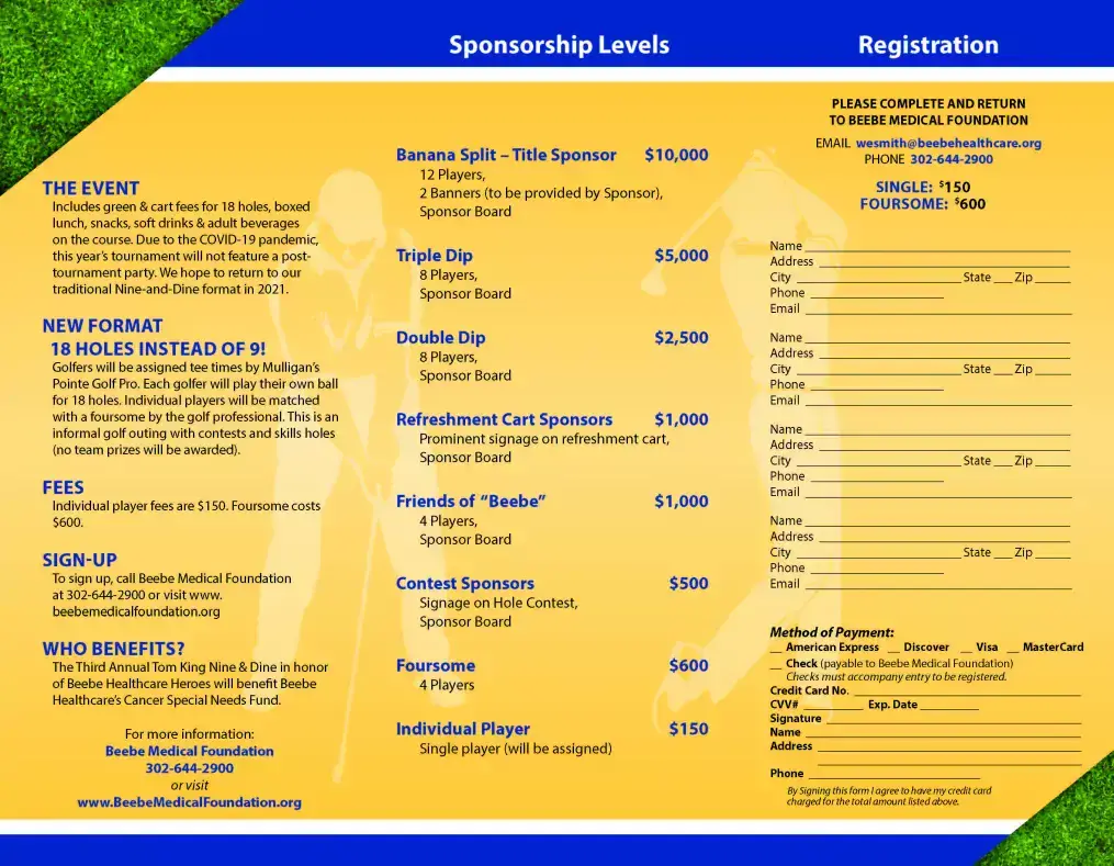 Tom King Nine and Dine Sponsorships