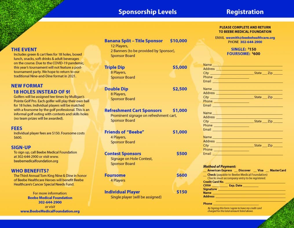 Tom King Nine and Dine Sponsorships