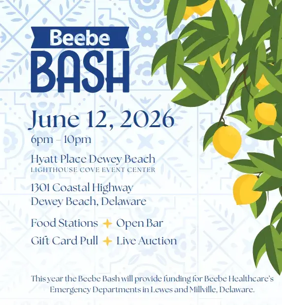 Beebe Bash - June 12, 2026 - Hyatt Place Dewey Beach - 6 pm-10 pm -1301 Coastal Highway Dewey Beach, Delaware, Food Stations-Open Bar- Gift Card Pull - Live Auction