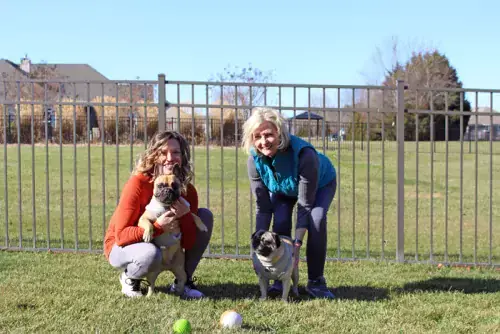 Joy and Jean with pugs