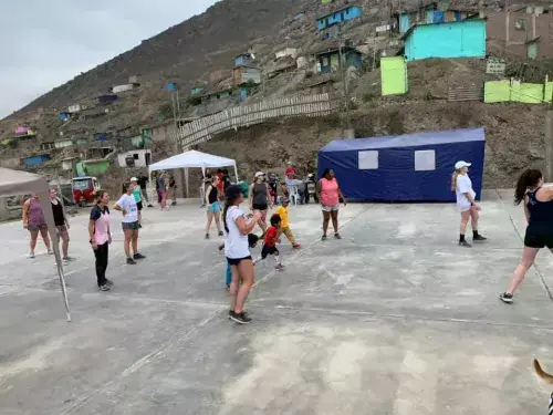 Students play soccer