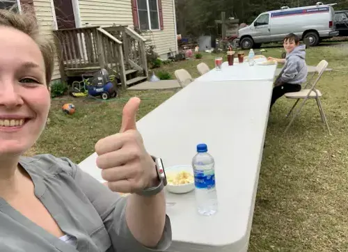 Easter dinner - socially distanced. Amanda Hutchison