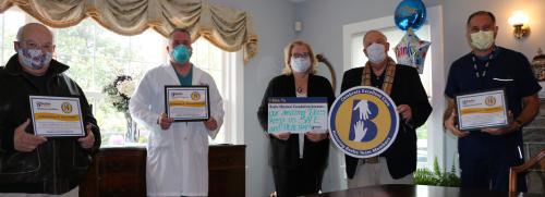 Debbie and Ed Fitzpatrick (middle) celebrate the excellent care they received from (l-r) Dr. Gary Raffel, Dr. Michael Sofronski and (far right) Dr. R. Alberto Rosa.