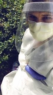 Marisa Spudis, RN, in protective gear