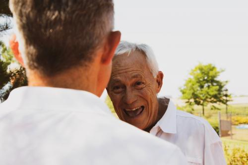 Man and friend out for golf after surgery