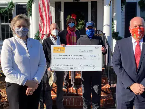 Chris King Nine and Dine.jpg Kay Young, Executive Director of Development, Beebe Medical Foundation, Dennis Forney, Chris King, Ralph Short, and Tom Protack, President, Beebe Medical Foundation.