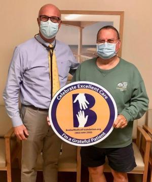 Grateful patient Bruce Egolf, right, thanks Dr. Kurt Wehberg and the entire Beebe team who helped him keep doing the things he loves.