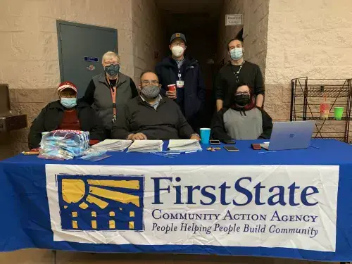 Beebe_First_State_1.jpg From left to right, Bernice Edwards of First State Community Action Agency, Mickie McManamon of Epworth, Bruce Wright of First State, Dr. David Tam, Beebe Healthcare, Dr. Bill Chasanov, Beebe Healthcare, and Jamie Sayler of First State.