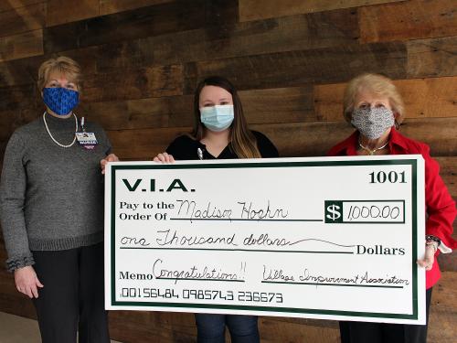 Shown left to right are Tracy Bell, School of Nursing Program Coordinator, Madison Hoehn, and Carole Suchanek, VIA President.