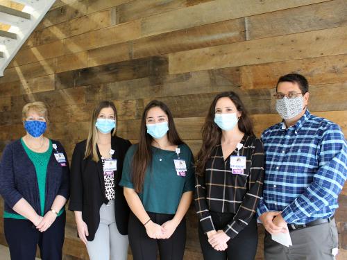 Tracy Bell, School of Nursing Program Coordinator, Paiton Murray of Georgetown, Makenzie Collins of Selbyville, Peyton Medd of Lewes, and Kevin Bristowe, MD, Beebe Medical Staff.