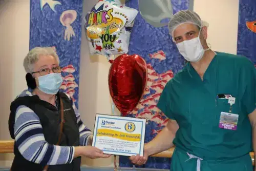 Jo-Ann Vega celebrates the excellent care she received at Beebe from Dr. Erik Stancofski.