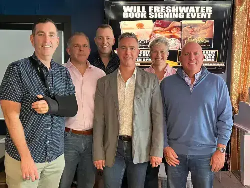 freshwater_donation.jpg L-R: Stephen Cremen, Cremen Coastal Properties, Dave Gonce, Partner at The Pines Rehoboth Beach, Kevin Naff, Editor-in-Chief, Washington Blade, Will Freshwater, Author, Kay Young, Executive Director of Development, Beebe Medical Foundation, Tom Protack, Beebe Medical Foundation President.