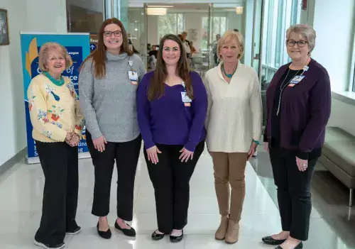 via_mildred_gray_scholarship_son_20feb23_v1.jpg From left to right, Carole Suchanek, VIA Scholarship Chairperson, Kirsten Taylor, of Selbyville, Mary Helen Waltjen, of Lewes, Kate McKenzie, President VIA, and Tracy Bell, School of Nursing Program Coordinator.
