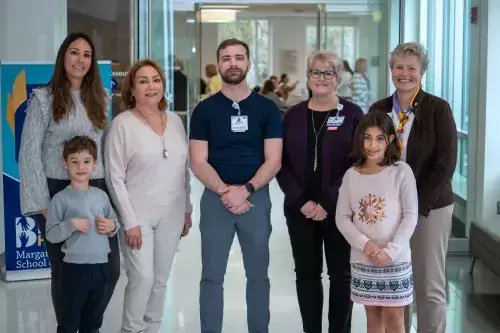 dr_saberi_scholarship_son_20feb23_v1.jpg From left to right, Sadaf Saberi (daughter), Cameron Ortiz (grandson), Mrs. Shirin Saberi, Francesco Malone, scholarship recipient, Tracy Bell, School of Nursing Program Coordinator, Emily Ortiz (granddaughter), and Kay Young, Beebe Medical Foundation.