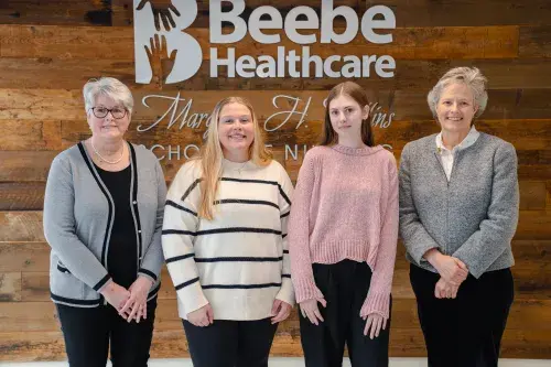 Photo of Louise Jarmon Hopkinson Scholarship recipients and leaders, from left to right: Tracy Bell; Madison Nichols and Noelle Benson, scholarship recipients; Kay Young.
