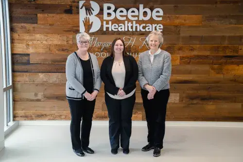 Photo of Margaret H. Rollins School of Nursing Scholarship recipient and leaders, from left to right: Tracy Bell; Morgan Taylor, scholarship recipient; Kay Young.