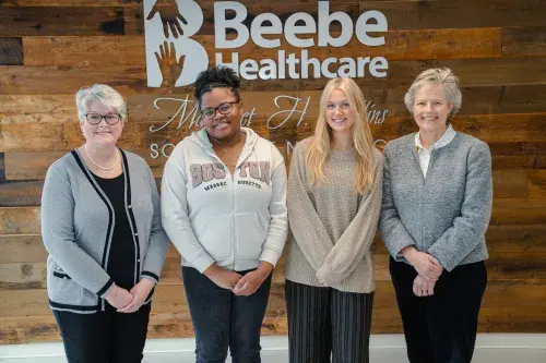 Photo of Dr. Carl G. Pierce, Jr. Scholarship recipients and leaders, from left to right: Tracy Bell; Ayanna Williams and Chloe Klaus, scholarship recipients; Kay Young.