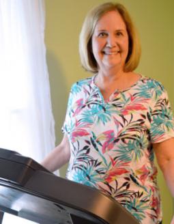 Content image: Beth Reynolds exercises on a treadmill at home Image file: Beth Reynolds exercises on a treadmill at home