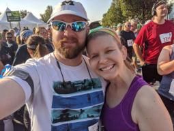 Content image: Ale with husband, Davey, after finishing the Dogfish Dash 5K. Image file: Ale with husband, Davey, after finishing the Dogfish Dash 5K.