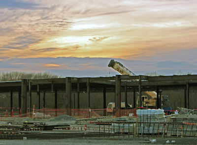 Sunset over the construction site