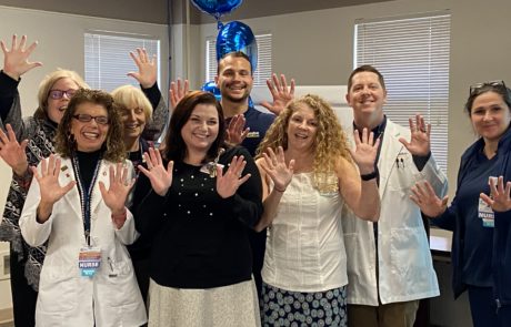 Pictured here are some of the members of the Hand Hygiene Committee, who are instrumental to our infection prevention efforts! Front row (L to R): Donna Fleitz, RN; Rochelle Sollenberger, RN; Amy Linzey, RN. Back row: Beth Richardson, RN; Susan Trone, RN; Mark Caldwell, RN; Chris Steele, RRT; Audrey Moore, RN.